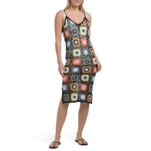 SENSEA Black Full Crochet Sleeveless Maxi Swim Cover-up Dress